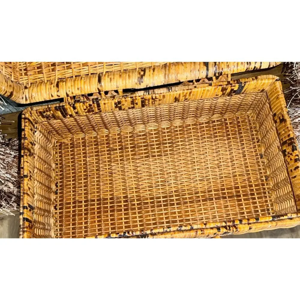 Natural Vintage Wicker Picnic Basket Folding Locking Handles 14x7.5x8 Boho